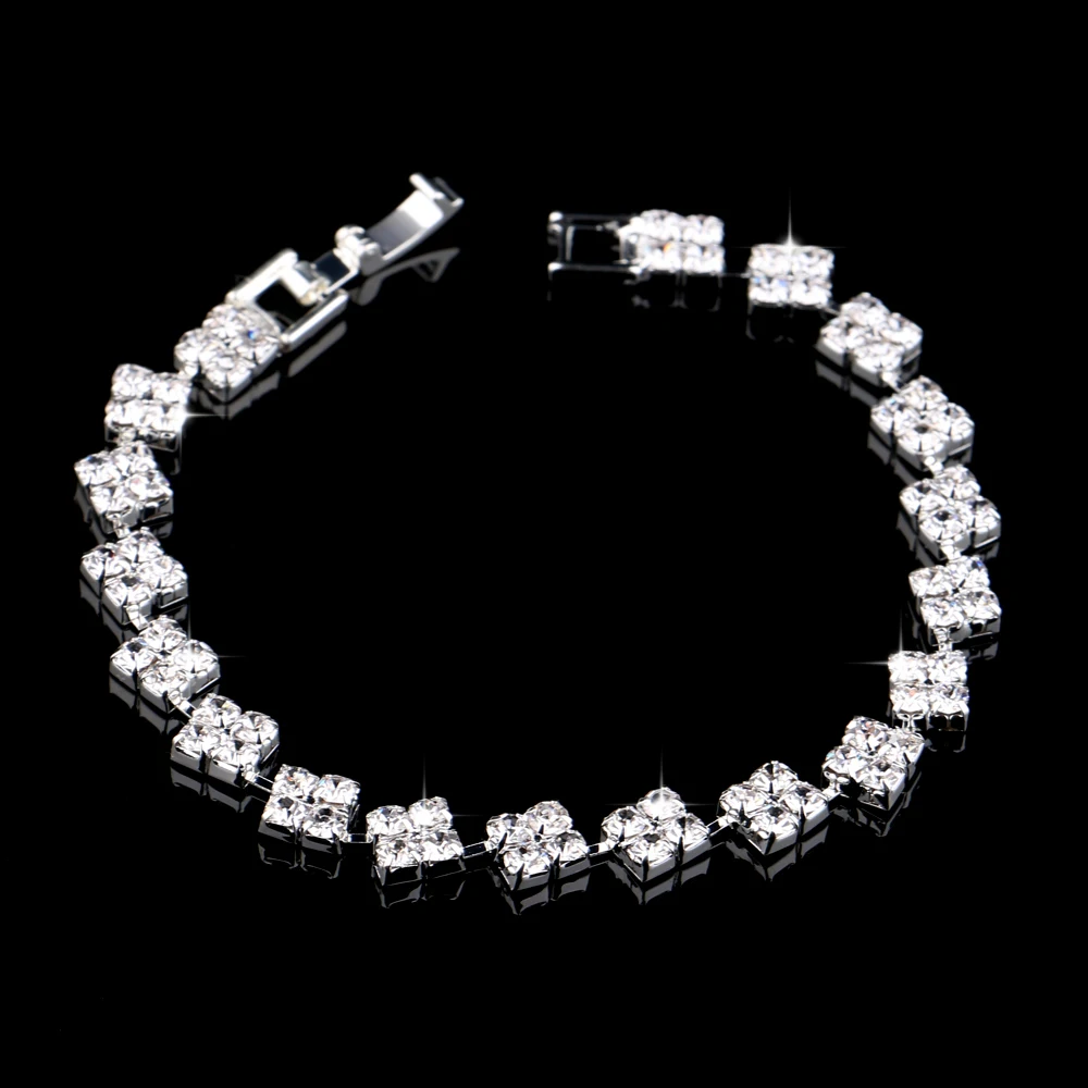 Luxury Crystal Bracelets For Women Silver Plated Rhinestone Charm Bracelets & Bangles Femme Bridal Wedding Jewelry Birthday Gift