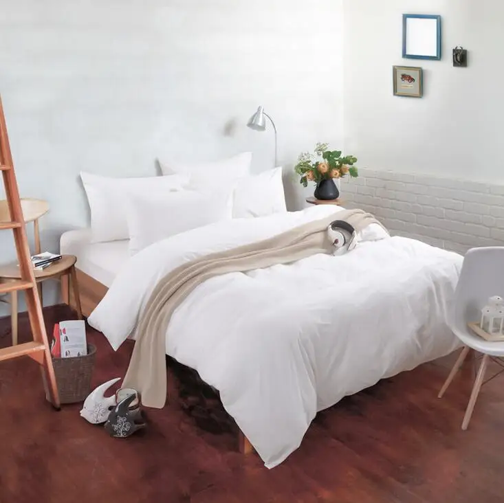 Brief Pure White Cotton Bedding Set Solid Bed Flatted Sheet Duvet Covet