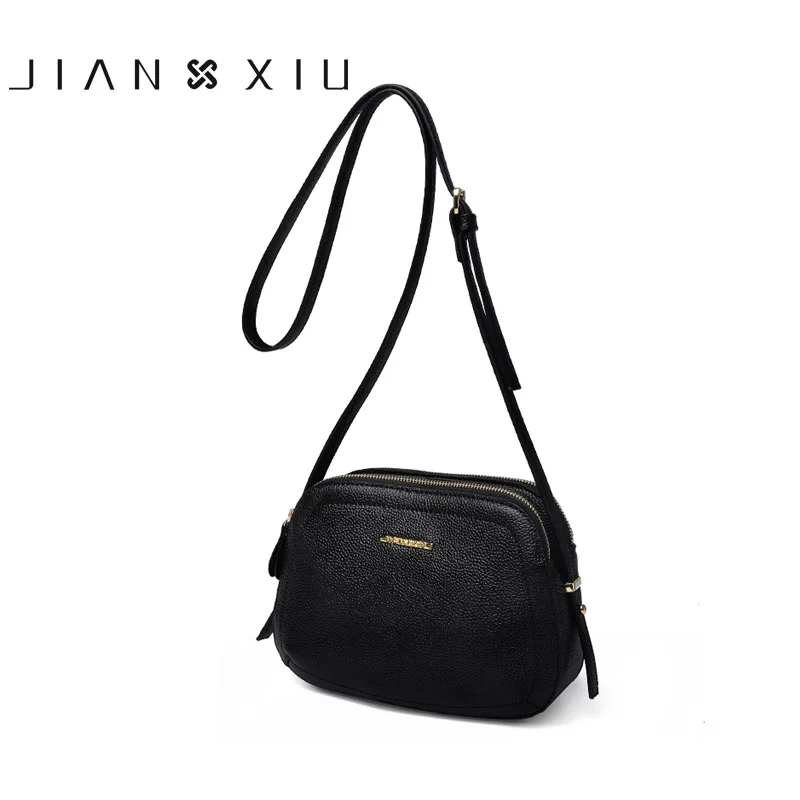 

JIANXIU Brand Women Messenger Bags Shoulder Crossbody Genuine Leather Bag Double Zip Compartment Bag 2018 Solid Color Small Tote