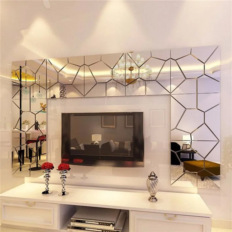 7 قطع 18*18 سنتيمتر تموج نمط quare مرآة فسيفساء بلاط ملصقات الحائط 3d صائق المنزل الديكور diy ل غرفة المعيشة السقيفة