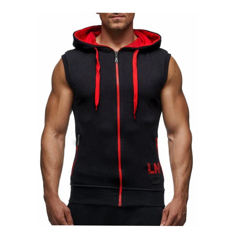 Merk Mannelijke Bodybuilding Hoodies Fitness Mouwloze Hoodies Mannen Rits Hoody Katoen Hoodie
