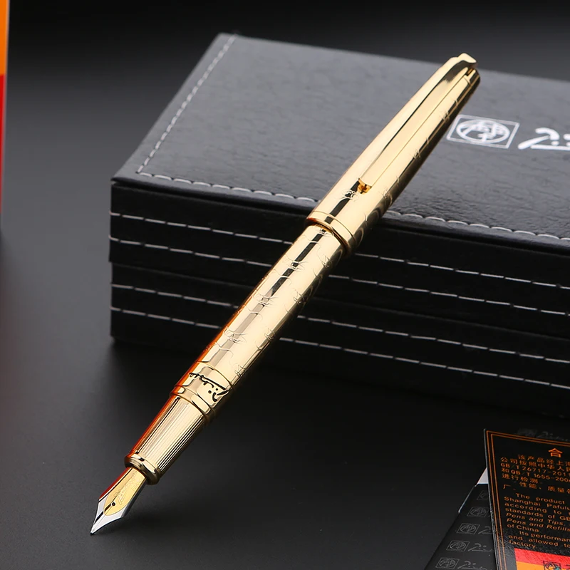

Business Gifts Picasso Pimio 918 Luxury Gold Fountain Pen with 0.5mm Iridium Nib Metal Inking Pens Writing Stationery