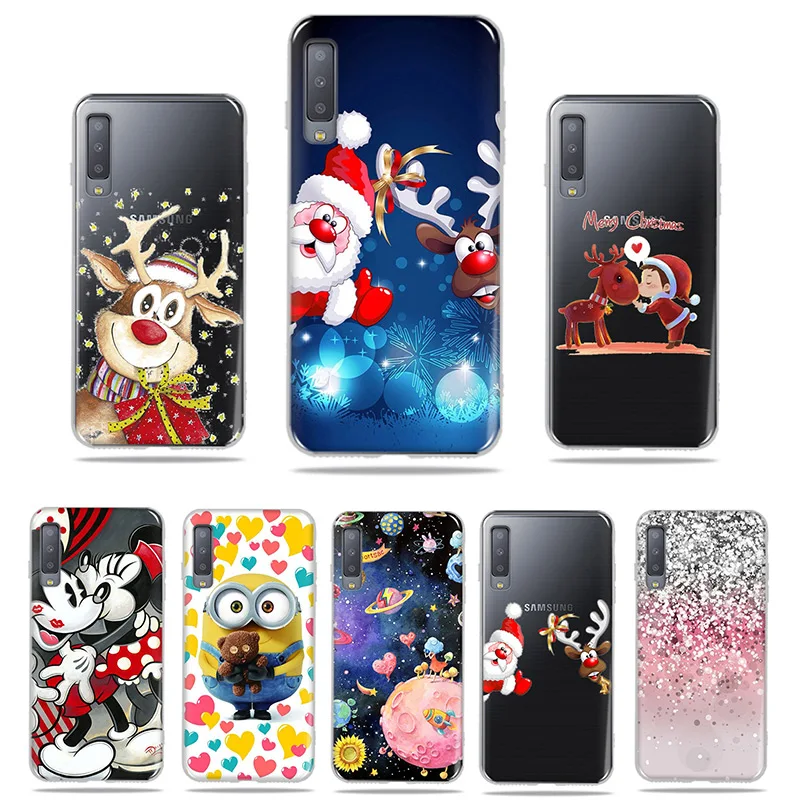 

Cute Anime Snowman Case For Samsung Galaxy A7 2018 Cover Paint Cartoon Christmas Santa Claus Deer Cases For Samsung A7 2018 A730