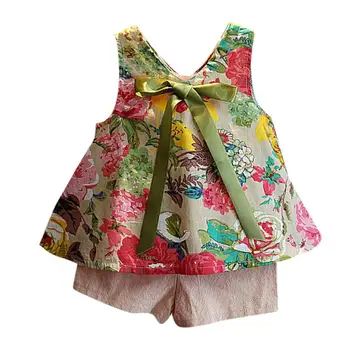 

2018 Fashion 2PCS Toddler Kids Baby Girls Outfit Clothes Floral Vest T-shirt+Shorts Pants Baby Set Clothing 6.18