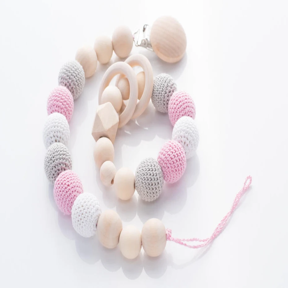 

2pcs/set Lovely Crochet Beads Baby Nursing Accessories Bracelet Maple Beads Pacifier Chain Teething Soother Chain Teether