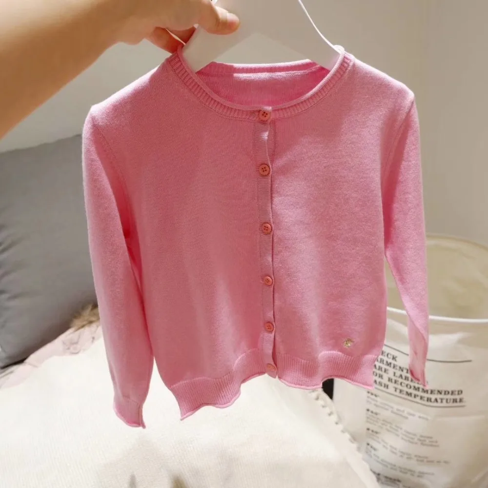 

baby girl coats 2019 spring long sleeve Knit cardigan 100% cotton Solid color soft sweater tops kids outerwear