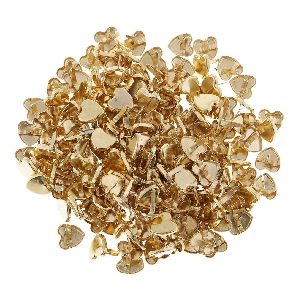 200 Pieces Mini Small Paper Fasteners Metal Iron Scrapbooking Brads Heart Shape Brads for Crafts Making DIY, Golden