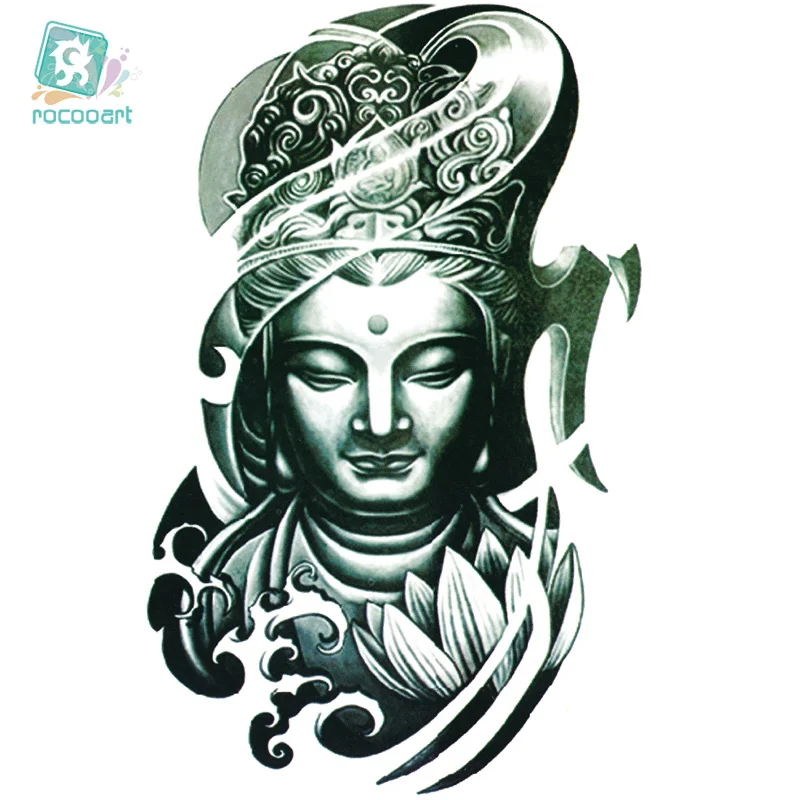 

Rocooart LC2827 21*15cm Large Big Tatoo Sticker Bronze Buddha Head Drawing Cool Temporary Tattoo Stickers Joss New