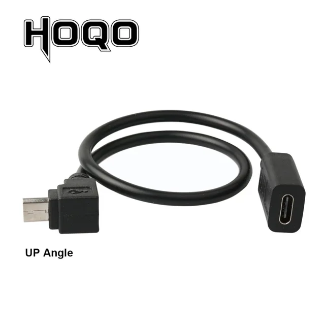 Left angle Micro USB Male to USB-C Female Cable 90 degree MicroUSB to USB  Type C Female Cord Sync Data Charge Cabo for smarphone