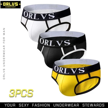 

ORLVS 3PC/LOT Low Waist Men Underwear Sexy Briefs Mens Bikini Brief cuecas Gay Underwear Cotton breathable Comfortable Briefs