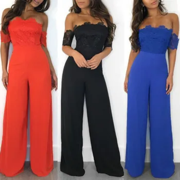 

Rompers Ladies Women Long One Piece Lace Sleeveless Jumpsuit Romper Bandage Off Shoulder 2018 Summer Sunsuit