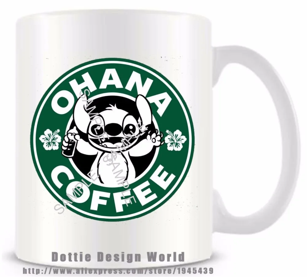

2017 New Lilo & Stitch OHANA funny novelty travel mug Ceramic white coffee tea milk cup Personalized Birthday Easter gifts