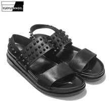 Г. Летняя мужская обувь из натуральной кожи на толстой платформе с заклепками модные брендовые пляжные римские сандалии без застежки мужская повседневная обувь zapatos hombre