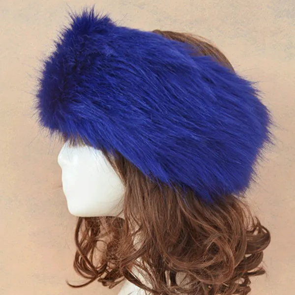 Royal blue Русский стиль, Лисий искусственный мех, повязка на голову для женщин, зимние наушники, шапка, лыжная повязка на голову, пушистая снежная шапка - Цвет: Royal blue