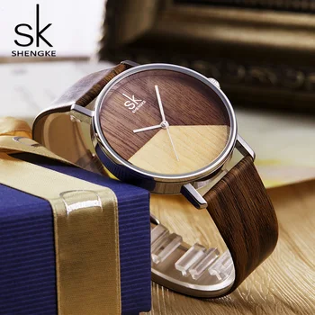 

Shengke High Quality Women Watches Wood Leather Watch For Girl Japanese Quartz Analog Wristwatch Casual Watch With Gift Box
