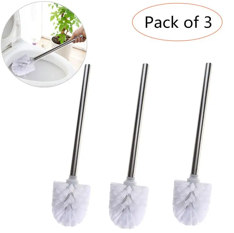 

3pcs Stainless Steel WC Bathroom Cleaning Toilet Brush Head Holder Chrome