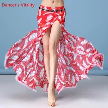 Женская сексуальная Длинная юбка танцевальная одежда танцевальная Практика Танец живота печать для индийской черной красной юбки