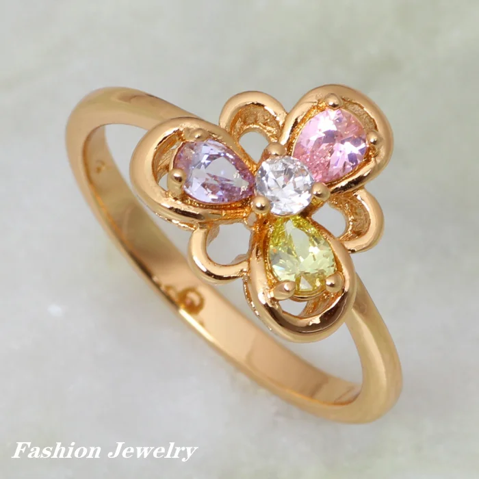 

Garilina Multi color Cubic zirconia yellow Gold Flower ring for women fashion jewelry size 5.5 6 6.5 7 7.5 R281