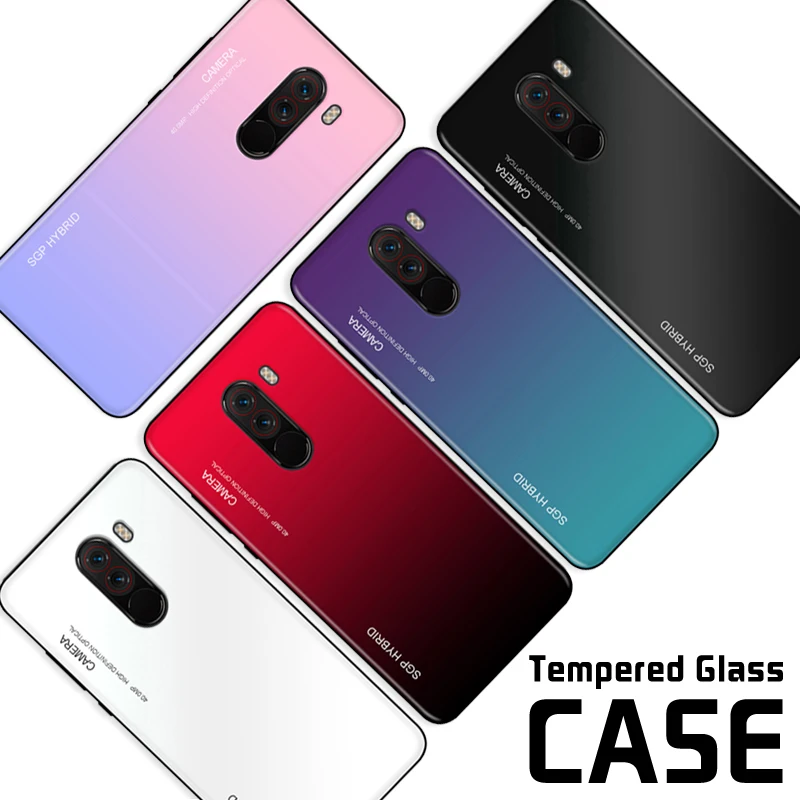 

Gradient Aurora Redmi Note 6 Pro 7 Tempered Glass Back Case For Xiaomi Mi 8 se pro a2 Lite pocophone f1 9 9se 9t pro Cover Shell