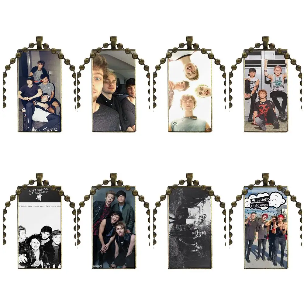 

Glass Cabochon Choker Pendant Rectangle Necklace Bronze Color Jewelry For Girls Gifts 5sos 5 Seconds Of Summer Band Michael Luke