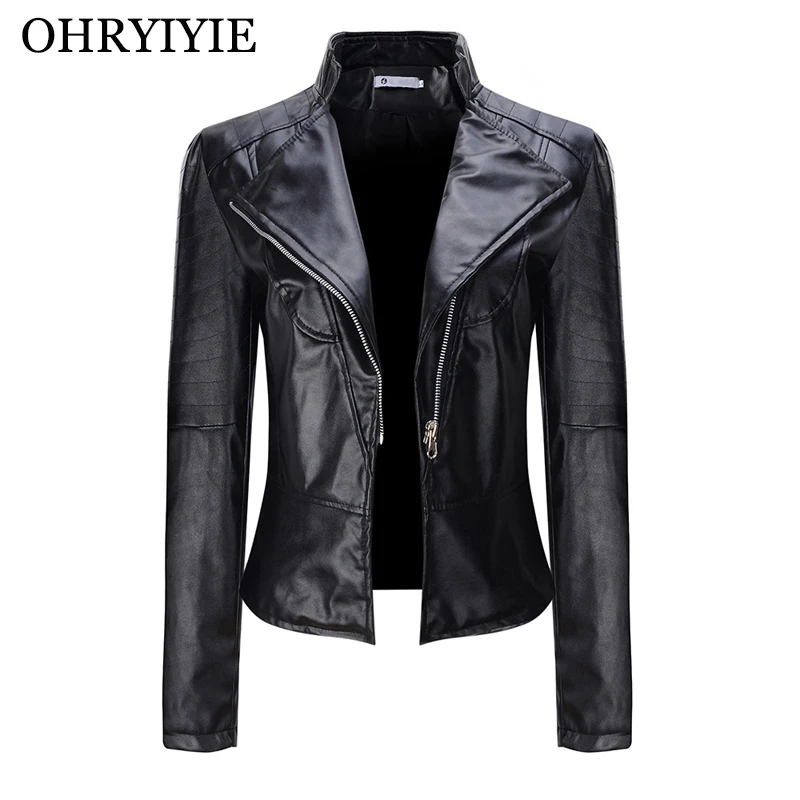 OHRYIYIE Куртки из искусственной кожи для женщин 2019 весна осень модная тонкая