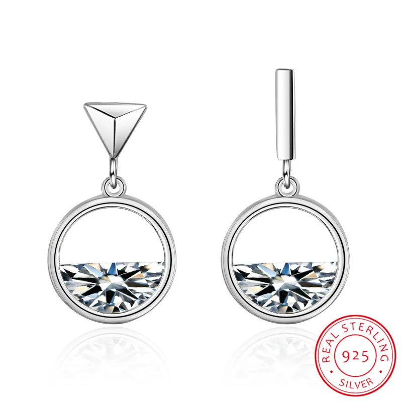 

925 Sterling Silver Earrings For Women Geometric Hollow Semicircular Dazzling Zirconia Charm Asymmetric Earrings S-e493