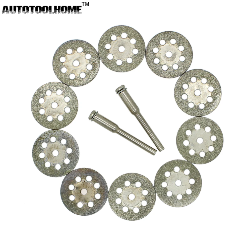 

AUTOTOOLHOME 10Pcs 22mm Mini Sharp Diamond Cut Off Rotary Tool Cutting Disc Disks DIY Tools Accessories For Dremel with Mandrel