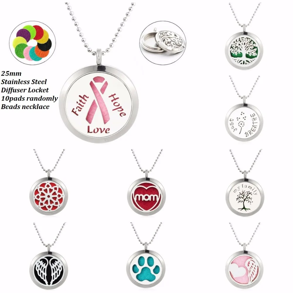 

Faith love hope mom diffuser necklace Perfume locket 316L Stainless Steel 25mm locket twist screw with S.S beads chain 10pads