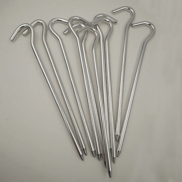 US $4.97 YOUGLE 10 Pcs/Lot 18cm Aluminum Tent Pegs Round Tent Stake Alloy Silver Tent Pegs Hiking Camping Ou