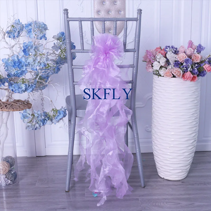 

SH097G very cheap many colors free shipping wedding decoration lilac light purple organza curly willow frilly chair sash
