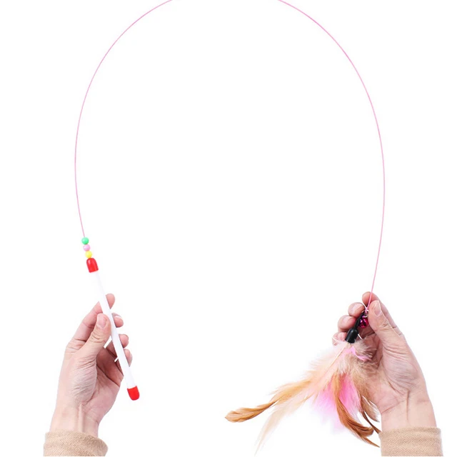 Hot 10pcs Pet cat toy Cute Design Steel Wire Feather Teaser Wand Plastic Toy for cats Color Multi Products For pet Product