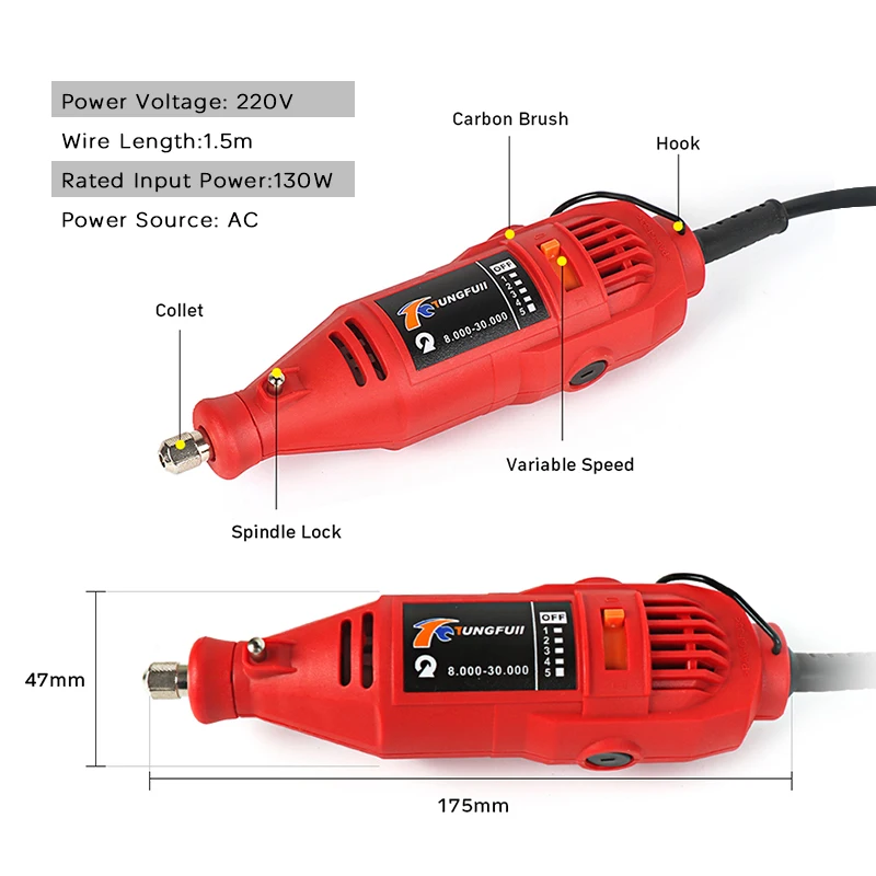 Tungfull Мини дрель гравер 220 В переменная скорость Dremel шлифовальный станок с мини-дрель аксессуары Мини гравировальный станок