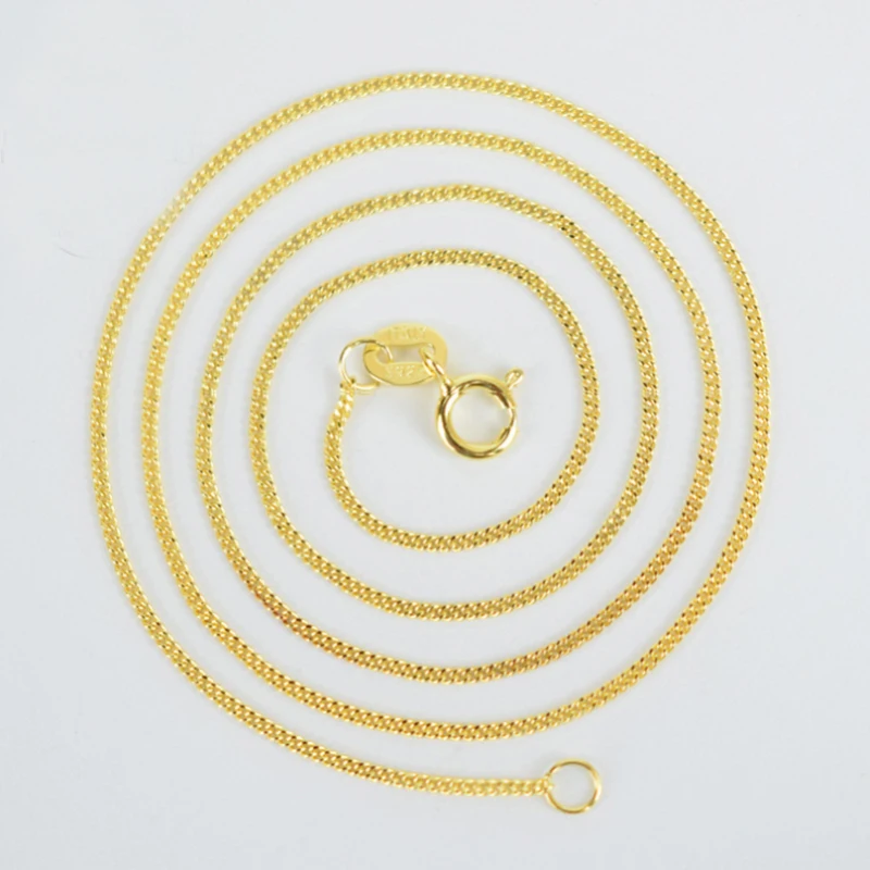 

100% Real 925 Sterling Silver with Yellow Gold Flat Curb Chain Necklace for Women Kids Girls Italy Colier Collares Chain Jewelry