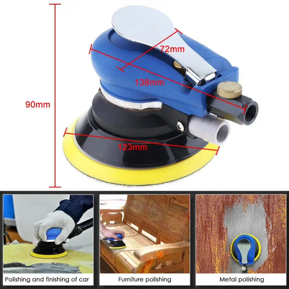 5 дюймов 10000 об/мин самовакуумная пневматическая шлифовальная машина с 1 м воздушной трубкой и 6 отверстий матовая поверхность полировка шлифовальная площадка