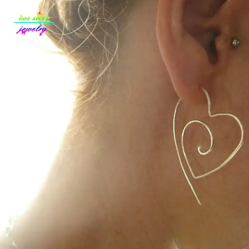Новый уникальный Племенной золото/посеребренные большой сердце спираль Серьги-кольца Провода Серьги Bijoux