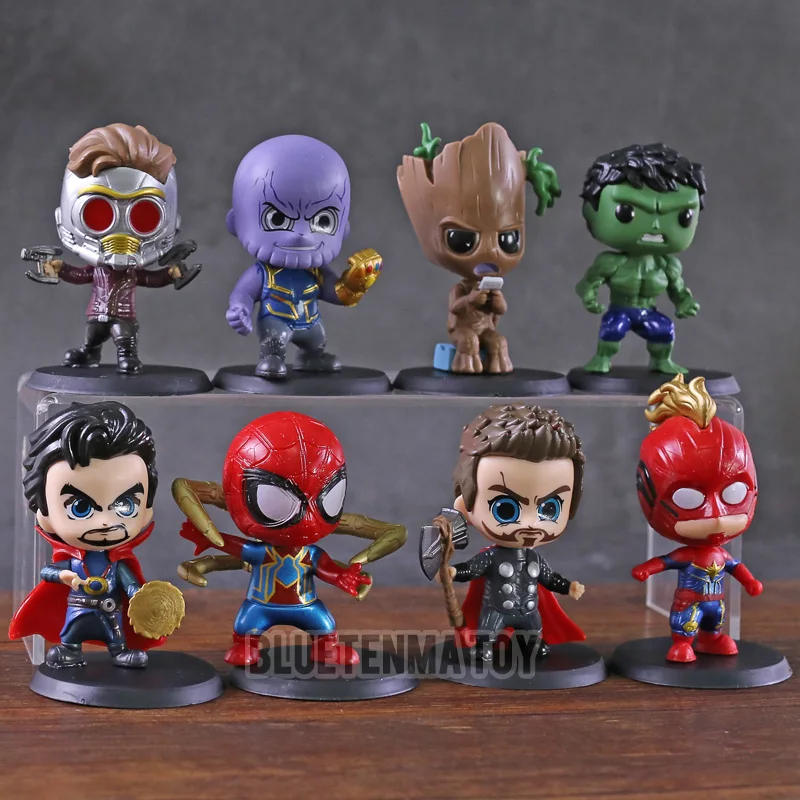 

8pcs/set Marvel Avengers Endgame Cute Spiderman Ironman Thor Hulk Guardians of the Galaxy Tree Man Figure Toy