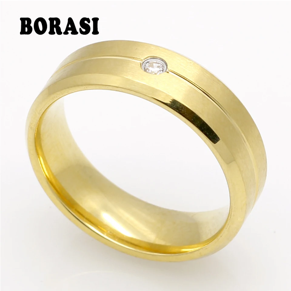 

Top Quality Engagement Fashion Couple JewelryGold Color Ring CZ Wedding Rings For Men/Women Stainless Steel Jewelry
