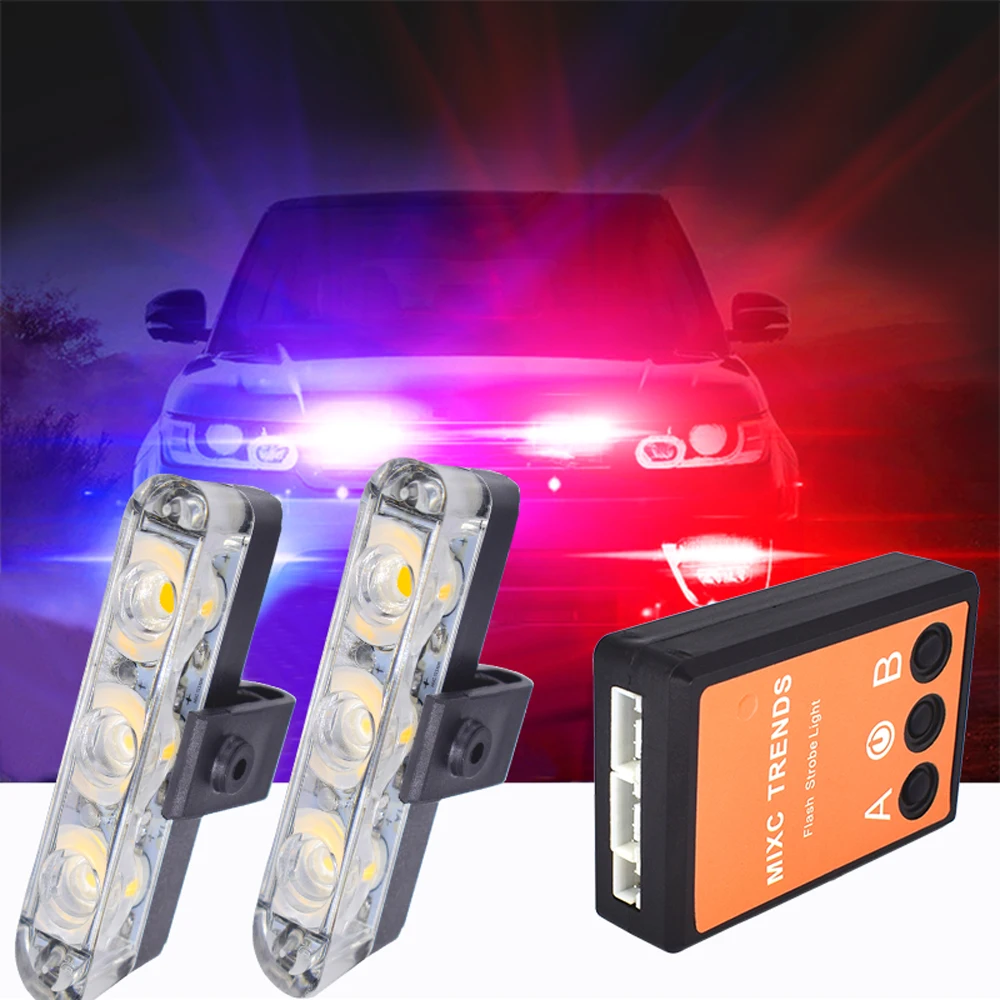 

2X3 Stroboscope Led Ambulance Police light 12V Warning Strobe lights Auto Flashing LED DRL Firemen Emergency Car Day Lights