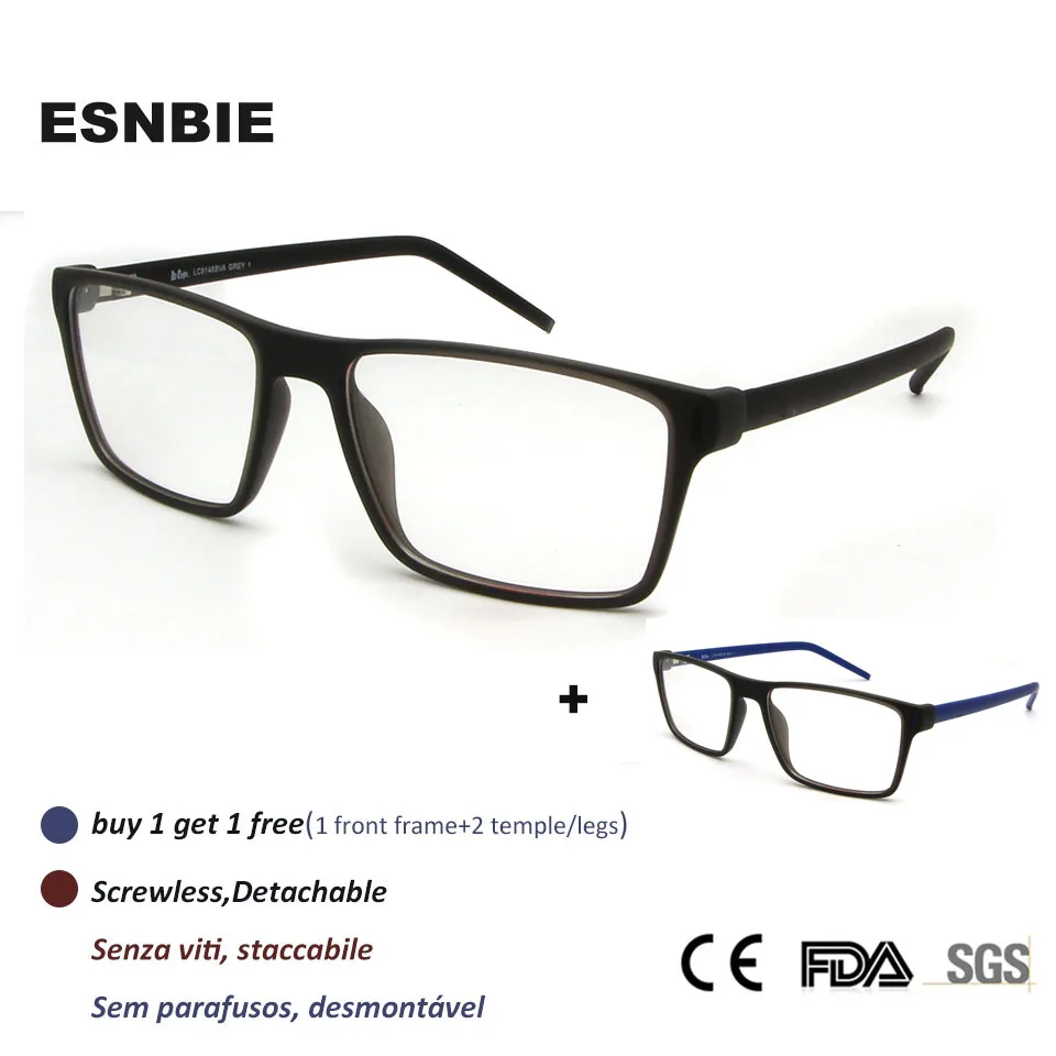 

ESNBIE New Screwless Square Prescription Glasses Frames Mens Nerd Business Men'S Full Rim Myopia Frames For Men 2 Pcs