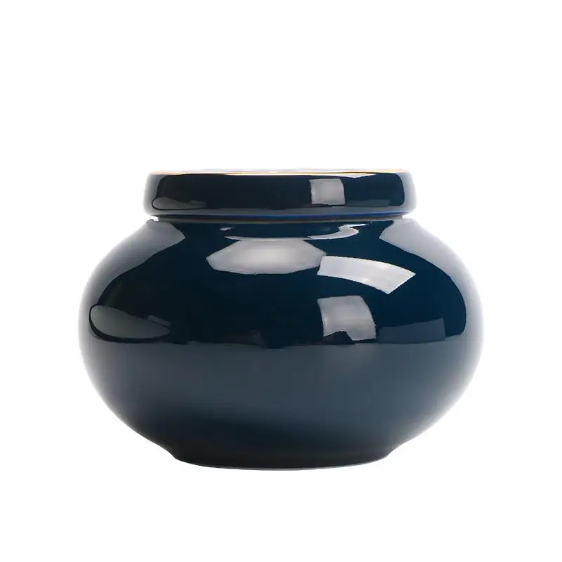 

Japanese Style Blue Glaze Gold Line Tea Cans Porcelain Tea Sets Caddies Spice Jar Ceramic Canister Food Container Storage Box