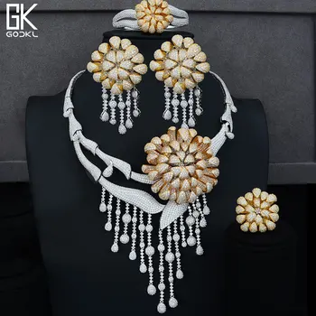 

GODKI Super BIG Luxury Daisy Flower 4PCS African Jewelry Sets For Women Wedding Zircon Crystal CZ Party Dubai Bridal Jewelry Set