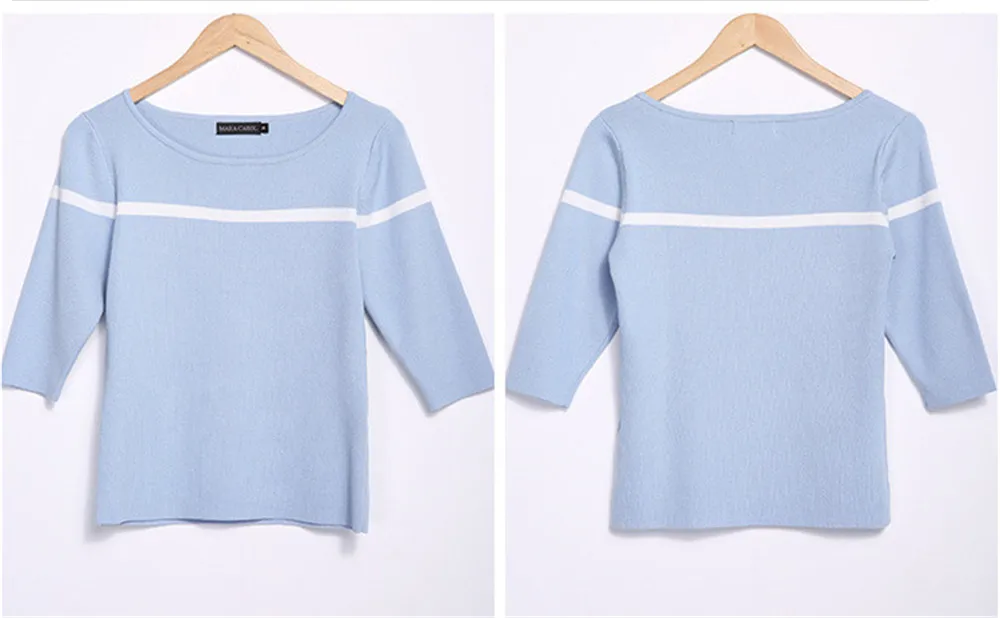 Women Knitting Shirt 2017 Spring Half Sleeve Knitted t-shirt O-neck Thin Slim Solid Shirt Top Female Basic Pullover Blouse (2)