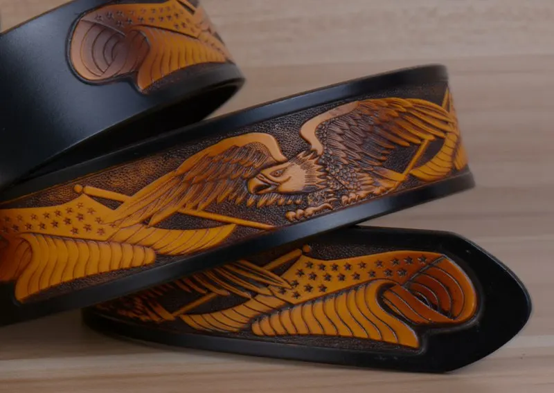 blue leather belt Eagle Designers Luxury Fashion Vintage Male Strap Brand Genuine Leather Belts for Men Punk Cowskin for Jeans Cintos Ceinture brown dress belt