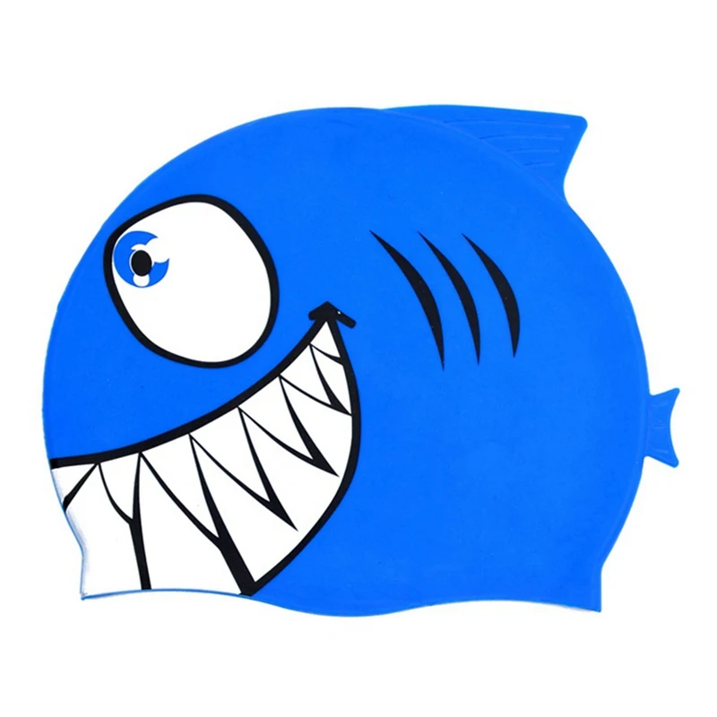 dark blue Детский мультфильм Силиконовые Плавание Кепки рыбы Форма мягкие Водонепроницаемый резиновые шапочки Универсальный Головные уборы Аксессуары для спортивной одежды - Цвет: dark blue