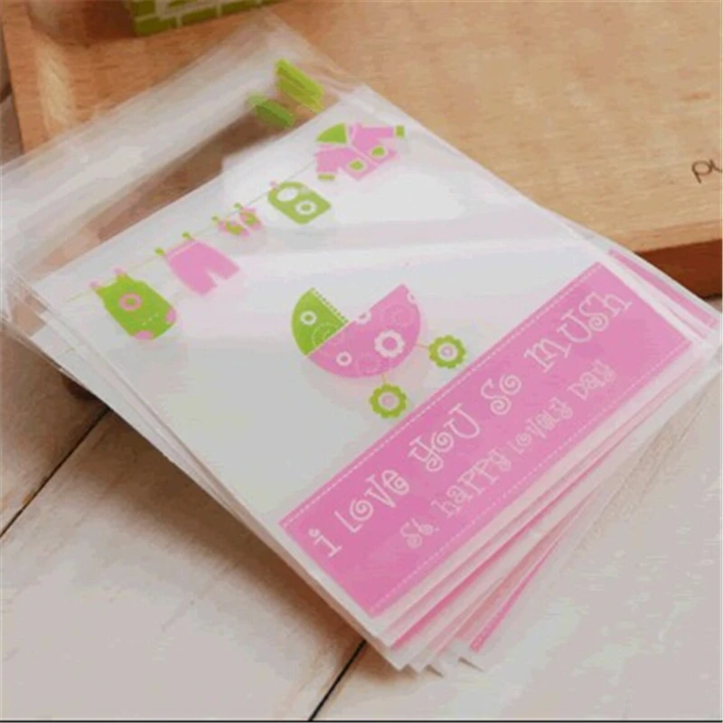 Cute Transparent Baby Shower Baking Food Biscuit Cookie Self Adhesive Small Packaging Package Bakery Plastic Candy Bag
