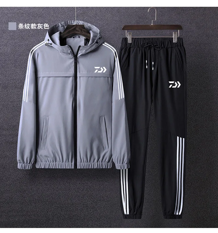 Новые комплекты одежды для рыбалки DAIWA, мужские спортивные куртки и штаны для рыбалки, свободные полосатые рубашки размера плюс, костюмы для рыбалки