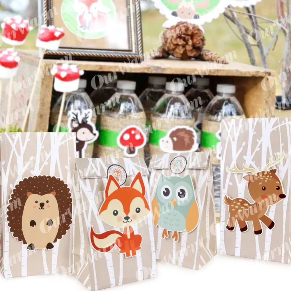 OurWarm 12 шт сафари животные Бумажный Подарочный мешок джунгли украшения для вечеринок сладкие конфеты упаковочные сумки лесной день рождения принадлежности