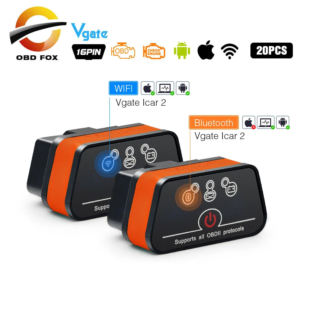 

Vgate icar2 bluetooth elm327 obd2 code reader scanner elm 327 v2.1 icar 2 wifi for Android ios obd diagnostic tool 20pcs/lot