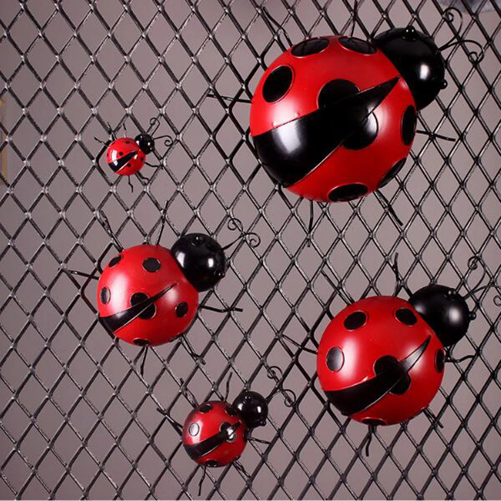 Metal Garden Wall Art Decorative Set of 2 Cute Ladybugs Wall Sculptures Ladybird Decor Figure 10cm 16cm