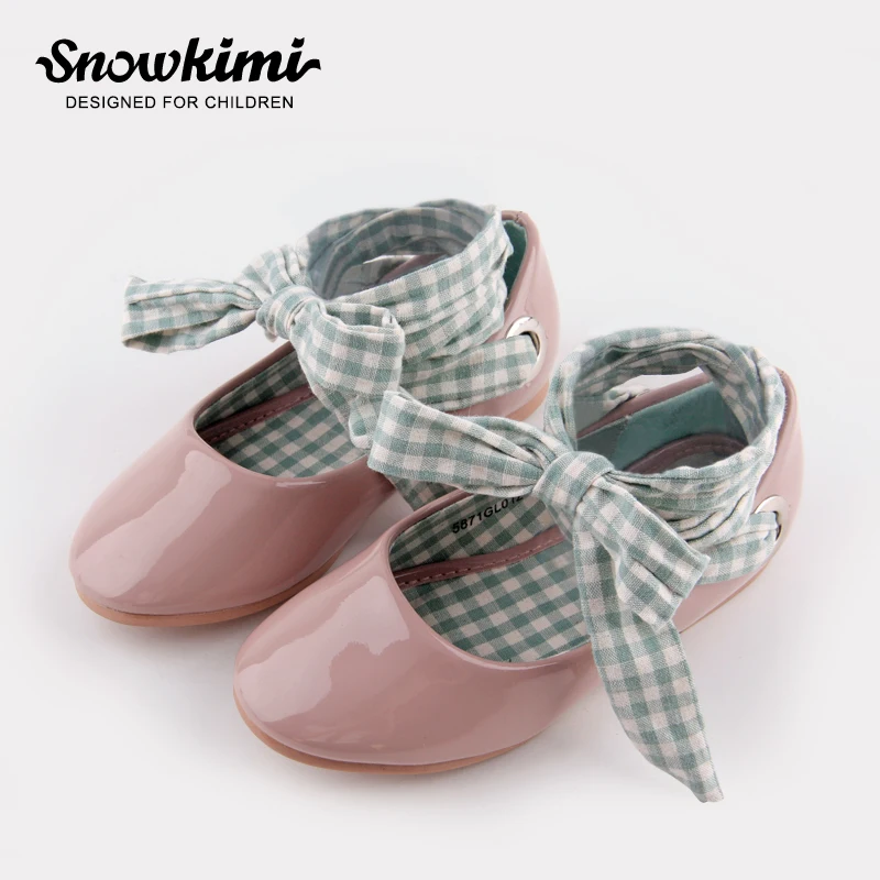 

Snowkimi Girl Princess Leather Shoes Children 2018 Spring Grid Cross Handmade Bow Hollow Flat With Round Free Shipping Hot Sale